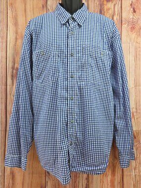 Orvis Mens Blue Gingham Long Sleeve Button-Down Shirt XXL Active Fit Cotton Blen